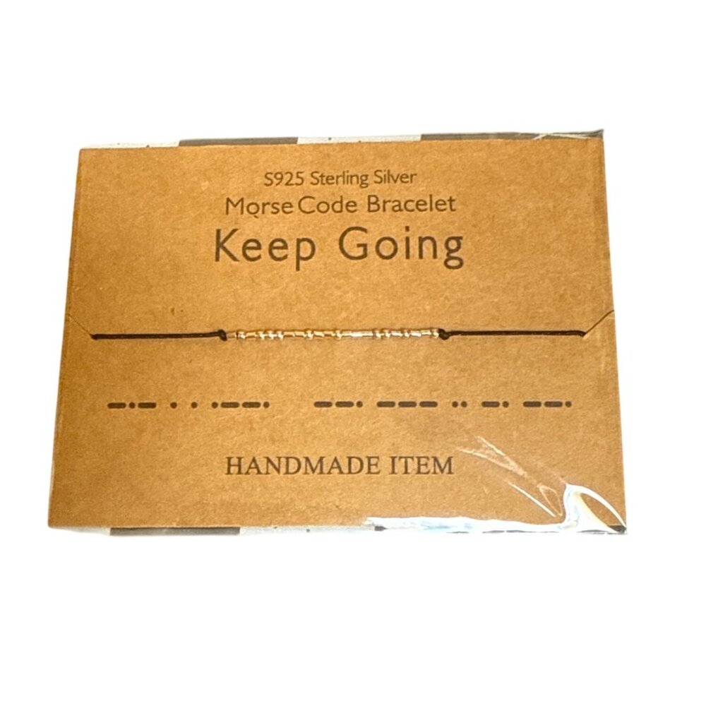 Morse Code "Keep Going" Bracelet Sterling Silver Handmade With Wooden Gift Box